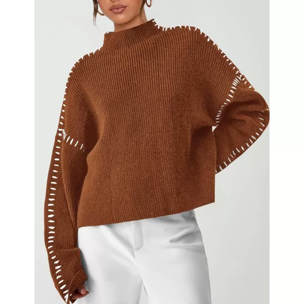 imagePRETTYGARDEN Womens Chunky Knit Fall Sweaters Casual Long Sleeve Mock Neck Oversized Loose Pullover Sweater TopsCaramel