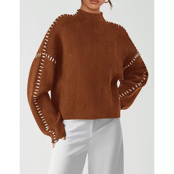 imagePRETTYGARDEN Womens Chunky Knit Fall Sweaters Casual Long Sleeve Mock Neck Oversized Loose Pullover Sweater TopsCaramel