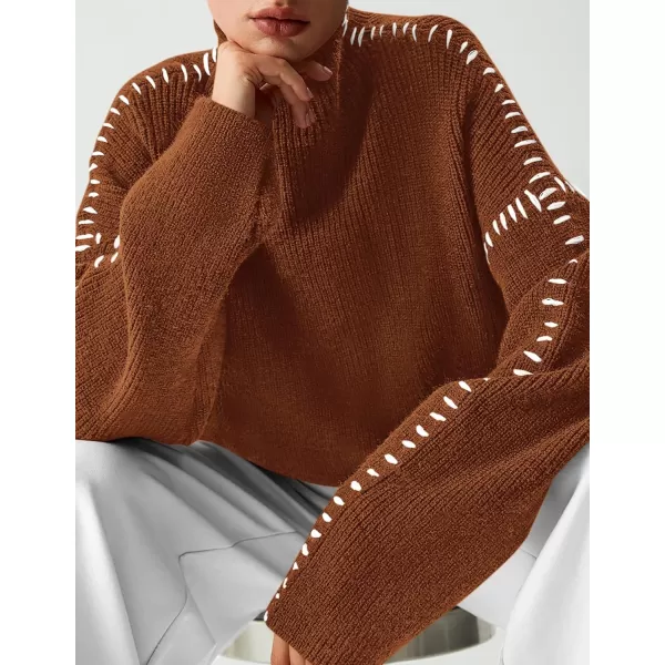 imagePRETTYGARDEN Womens Chunky Knit Fall Sweaters Casual Long Sleeve Mock Neck Oversized Loose Pullover Sweater TopsCaramel