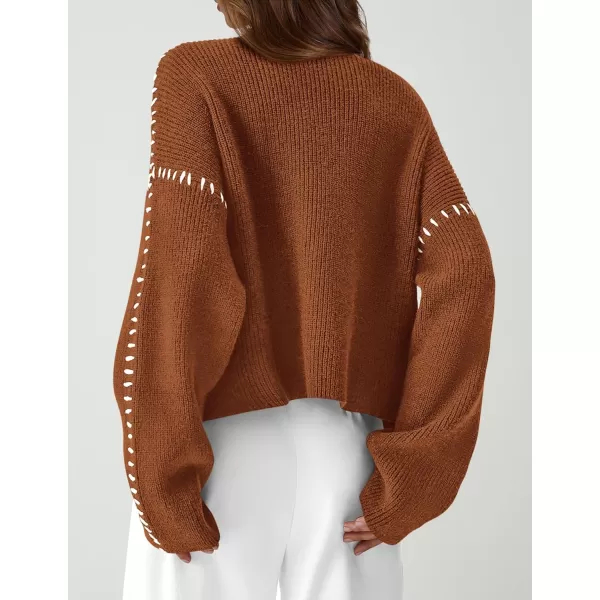 imagePRETTYGARDEN Womens Chunky Knit Fall Sweaters Casual Long Sleeve Mock Neck Oversized Loose Pullover Sweater TopsCaramel