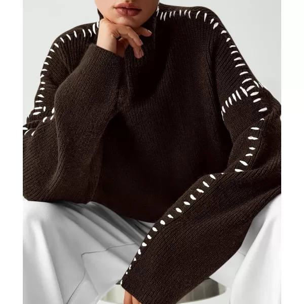 imagePRETTYGARDEN Womens Chunky Knit Fall Sweaters Casual Long Sleeve Mock Neck Oversized Loose Pullover Sweater TopsCoffee