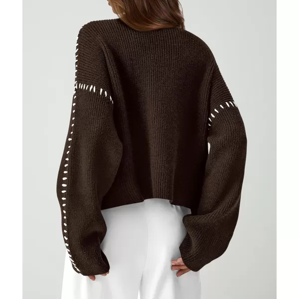 imagePRETTYGARDEN Womens Chunky Knit Fall Sweaters Casual Long Sleeve Mock Neck Oversized Loose Pullover Sweater TopsCoffee