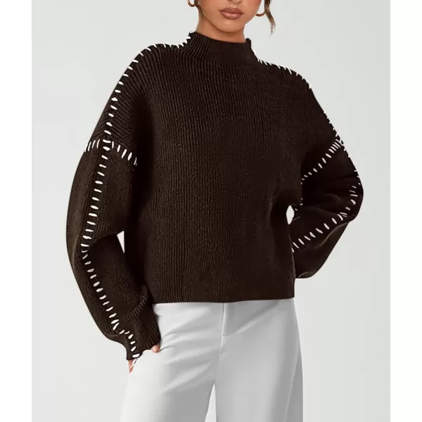 imagePRETTYGARDEN Womens Chunky Knit Fall Sweaters Casual Long Sleeve Mock Neck Oversized Loose Pullover Sweater TopsCoffee