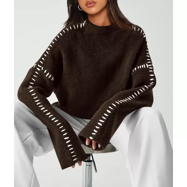 imagePRETTYGARDEN Womens Chunky Knit Fall Sweaters Casual Long Sleeve Mock Neck Oversized Loose Pullover Sweater TopsCoffee