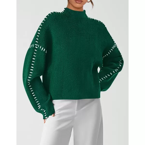 imagePRETTYGARDEN Womens Chunky Knit Fall Sweaters Casual Long Sleeve Mock Neck Oversized Loose Pullover Sweater TopsDark Green