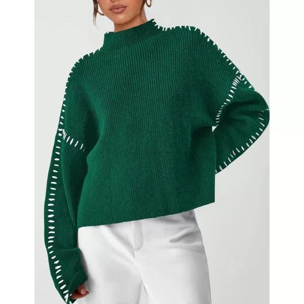 imagePRETTYGARDEN Womens Chunky Knit Fall Sweaters Casual Long Sleeve Mock Neck Oversized Loose Pullover Sweater TopsDark Green