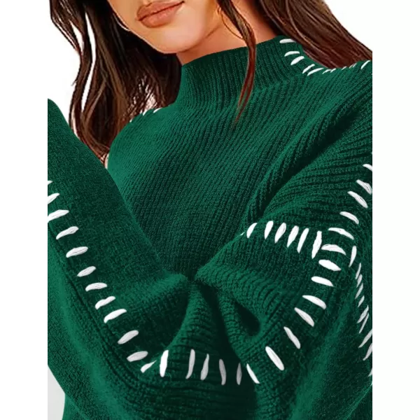 imagePRETTYGARDEN Womens Chunky Knit Fall Sweaters Casual Long Sleeve Mock Neck Oversized Loose Pullover Sweater TopsDark Green