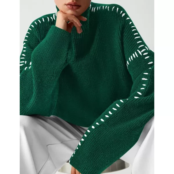 imagePRETTYGARDEN Womens Chunky Knit Fall Sweaters Casual Long Sleeve Mock Neck Oversized Loose Pullover Sweater TopsDark Green