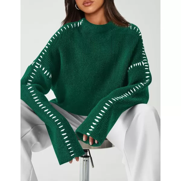 imagePRETTYGARDEN Womens Chunky Knit Fall Sweaters Casual Long Sleeve Mock Neck Oversized Loose Pullover Sweater TopsDark Green
