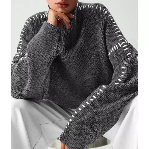 imagePRETTYGARDEN Womens Chunky Knit Fall Sweaters Casual Long Sleeve Mock Neck Oversized Loose Pullover Sweater TopsGrey