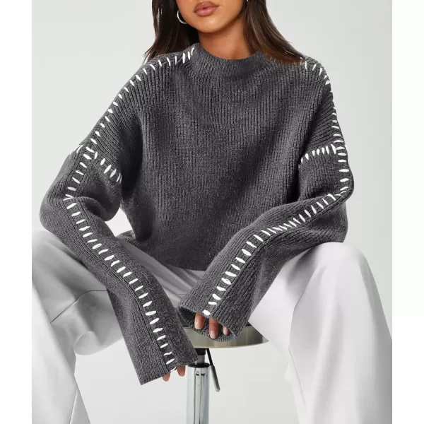 imagePRETTYGARDEN Womens Chunky Knit Fall Sweaters Casual Long Sleeve Mock Neck Oversized Loose Pullover Sweater TopsGrey