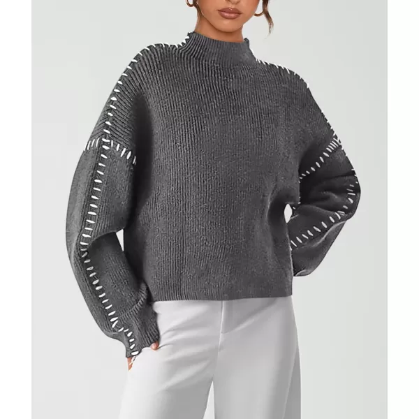 imagePRETTYGARDEN Womens Chunky Knit Fall Sweaters Casual Long Sleeve Mock Neck Oversized Loose Pullover Sweater TopsGrey