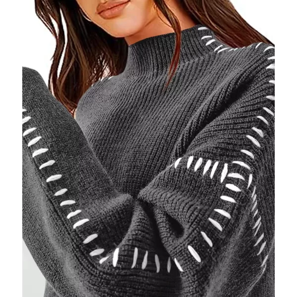 imagePRETTYGARDEN Womens Chunky Knit Fall Sweaters Casual Long Sleeve Mock Neck Oversized Loose Pullover Sweater TopsGrey