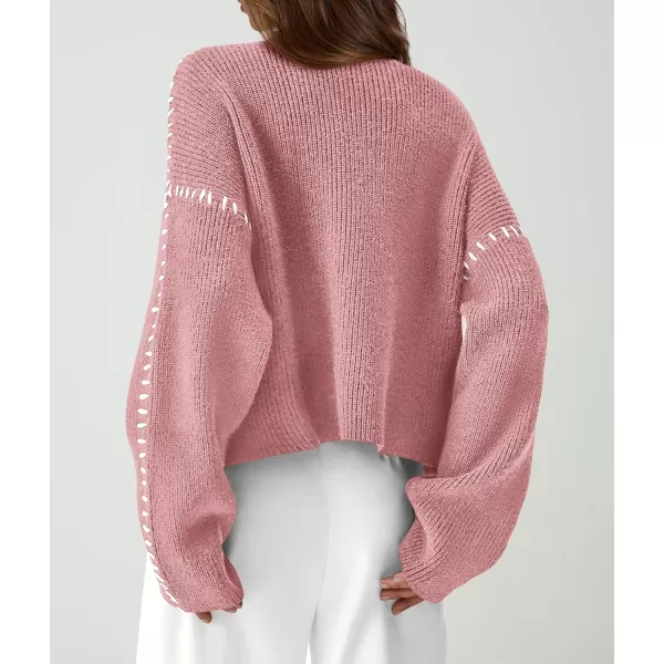 imagePRETTYGARDEN Womens Chunky Knit Fall Sweaters Casual Long Sleeve Mock Neck Oversized Loose Pullover Sweater TopsGrey Pink