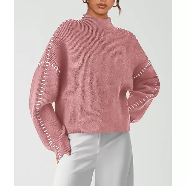 imagePRETTYGARDEN Womens Chunky Knit Fall Sweaters Casual Long Sleeve Mock Neck Oversized Loose Pullover Sweater TopsGrey Pink
