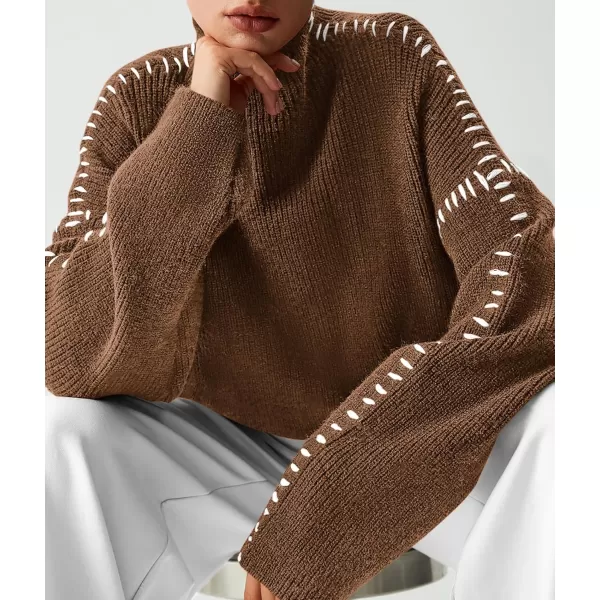 imagePRETTYGARDEN Womens Chunky Knit Fall Sweaters Casual Long Sleeve Mock Neck Oversized Loose Pullover Sweater TopsKhaki