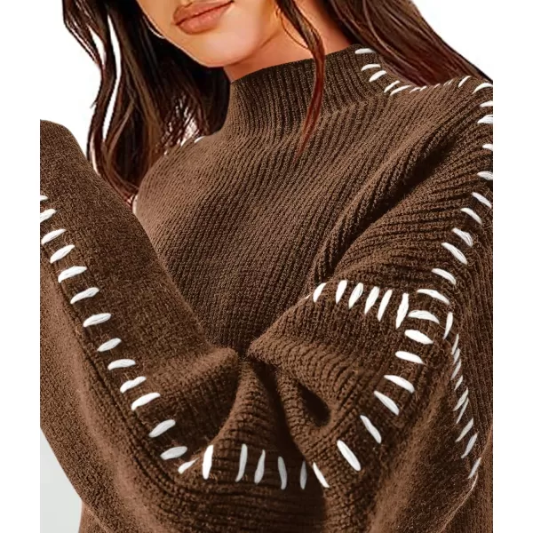 imagePRETTYGARDEN Womens Chunky Knit Fall Sweaters Casual Long Sleeve Mock Neck Oversized Loose Pullover Sweater TopsKhaki