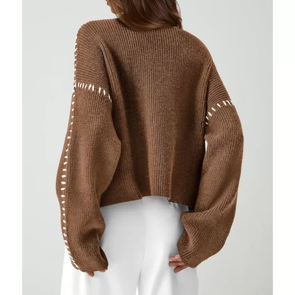 imagePRETTYGARDEN Womens Chunky Knit Fall Sweaters Casual Long Sleeve Mock Neck Oversized Loose Pullover Sweater TopsKhaki