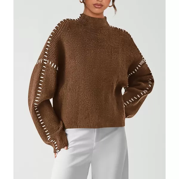 imagePRETTYGARDEN Womens Chunky Knit Fall Sweaters Casual Long Sleeve Mock Neck Oversized Loose Pullover Sweater TopsKhaki