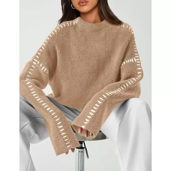 imagePRETTYGARDEN Womens Chunky Knit Fall Sweaters Casual Long Sleeve Mock Neck Oversized Loose Pullover Sweater TopsLight Khaki