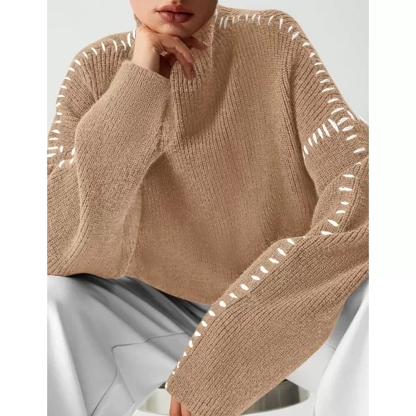 imagePRETTYGARDEN Womens Chunky Knit Fall Sweaters Casual Long Sleeve Mock Neck Oversized Loose Pullover Sweater TopsLight Khaki