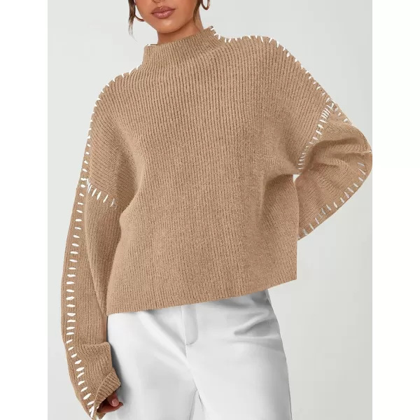 imagePRETTYGARDEN Womens Chunky Knit Fall Sweaters Casual Long Sleeve Mock Neck Oversized Loose Pullover Sweater TopsLight Khaki