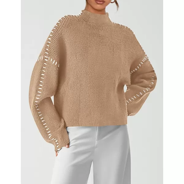 imagePRETTYGARDEN Womens Chunky Knit Fall Sweaters Casual Long Sleeve Mock Neck Oversized Loose Pullover Sweater TopsLight Khaki