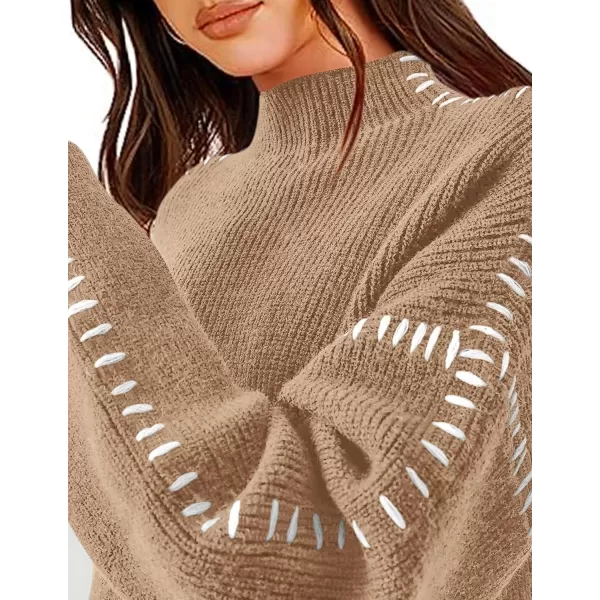 imagePRETTYGARDEN Womens Chunky Knit Fall Sweaters Casual Long Sleeve Mock Neck Oversized Loose Pullover Sweater TopsLight Khaki