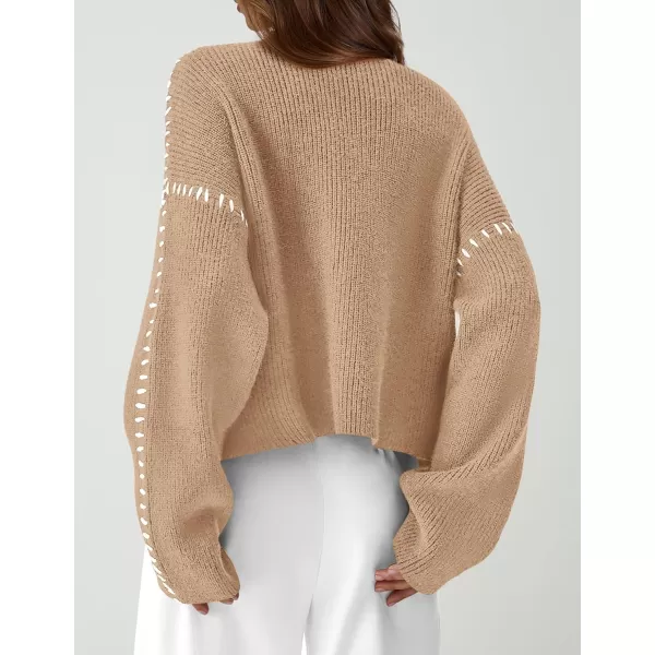 imagePRETTYGARDEN Womens Chunky Knit Fall Sweaters Casual Long Sleeve Mock Neck Oversized Loose Pullover Sweater TopsLight Khaki