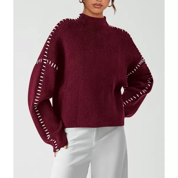 imagePRETTYGARDEN Womens Chunky Knit Fall Sweaters Casual Long Sleeve Mock Neck Oversized Loose Pullover Sweater TopsWine Red