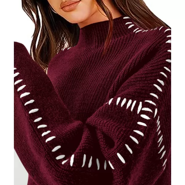 imagePRETTYGARDEN Womens Chunky Knit Fall Sweaters Casual Long Sleeve Mock Neck Oversized Loose Pullover Sweater TopsWine Red