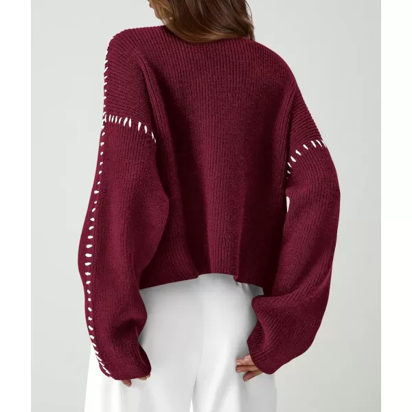 imagePRETTYGARDEN Womens Chunky Knit Fall Sweaters Casual Long Sleeve Mock Neck Oversized Loose Pullover Sweater TopsWine Red