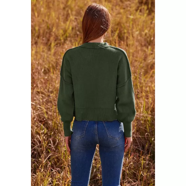 imagePRETTYGARDEN Womens Fall Cropped Striped Sweaters Casual Long Sleeve Crewneck Pullover Oversized Winter Tops JumperSolid Army Green