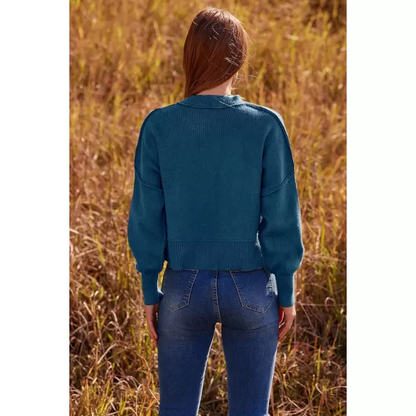 imagePRETTYGARDEN Womens Fall Cropped Striped Sweaters Casual Long Sleeve Crewneck Pullover Oversized Winter Tops JumperSolid Blue Grey