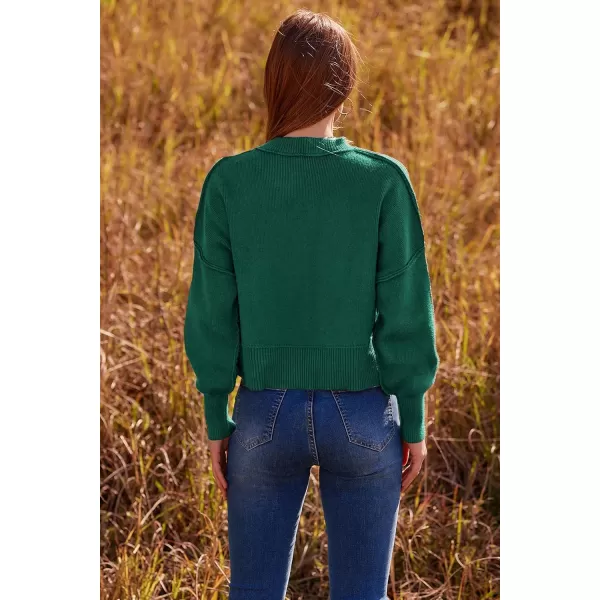imagePRETTYGARDEN Womens Fall Cropped Striped Sweaters Casual Long Sleeve Crewneck Pullover Oversized Winter Tops JumperSolid Dark Green