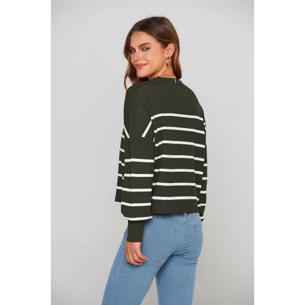 imagePRETTYGARDEN Womens Fall Cropped Striped Sweaters Casual Long Sleeve Crewneck Pullover Oversized Winter Tops JumperStriped Army Green
