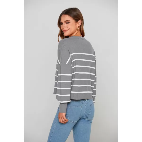 imagePRETTYGARDEN Womens Fall Cropped Striped Sweaters Casual Long Sleeve Crewneck Pullover Oversized Winter Tops JumperStriped Grey