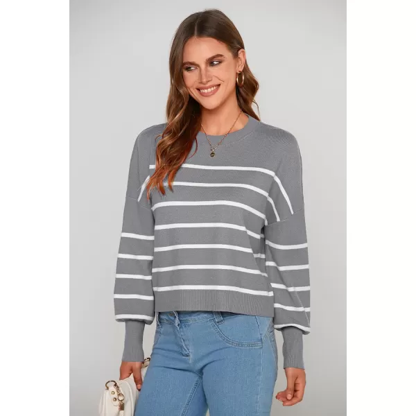 imagePRETTYGARDEN Womens Fall Cropped Striped Sweaters Casual Long Sleeve Crewneck Pullover Oversized Winter Tops JumperStriped Grey