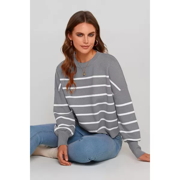 imagePRETTYGARDEN Womens Fall Cropped Striped Sweaters Casual Long Sleeve Crewneck Pullover Oversized Winter Tops JumperStriped Grey