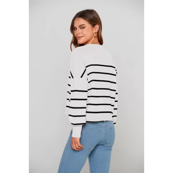 imagePRETTYGARDEN Womens Fall Cropped Striped Sweaters Casual Long Sleeve Crewneck Pullover Oversized Winter Tops JumperStriped White