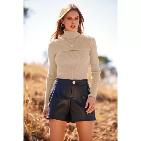imagePRETTYGARDEN Womens Fall Fashion Turtleneck Pullover Sweaters Casual Long Sleeve Cable Knit Fitted Jumper TopsApricot