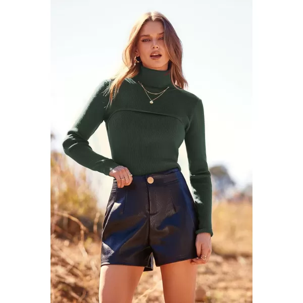 imagePRETTYGARDEN Womens Fall Fashion Turtleneck Pullover Sweaters Casual Long Sleeve Cable Knit Fitted Jumper TopsArmy Green