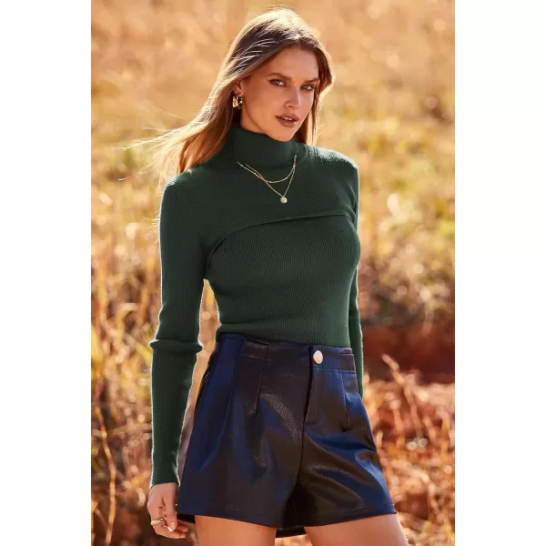 imagePRETTYGARDEN Womens Fall Fashion Turtleneck Pullover Sweaters Casual Long Sleeve Cable Knit Fitted Jumper TopsArmy Green