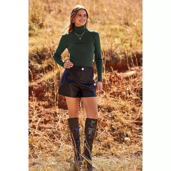 imagePRETTYGARDEN Womens Fall Fashion Turtleneck Pullover Sweaters Casual Long Sleeve Cable Knit Fitted Jumper TopsArmy Green