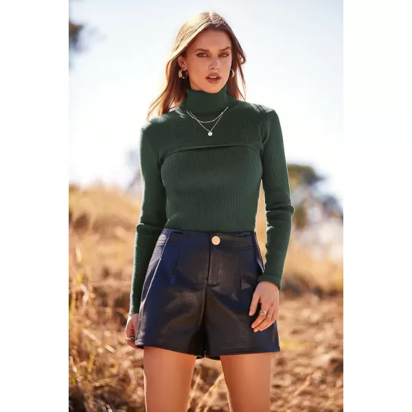 imagePRETTYGARDEN Womens Fall Fashion Turtleneck Pullover Sweaters Casual Long Sleeve Cable Knit Fitted Jumper TopsArmy Green