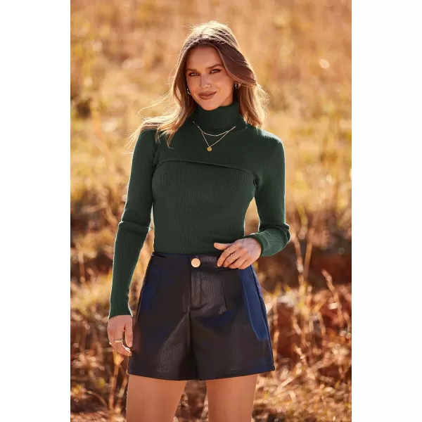 imagePRETTYGARDEN Womens Fall Fashion Turtleneck Pullover Sweaters Casual Long Sleeve Cable Knit Fitted Jumper TopsArmy Green
