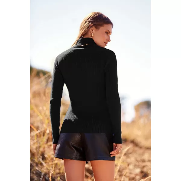 imagePRETTYGARDEN Womens Fall Fashion Turtleneck Pullover Sweaters Casual Long Sleeve Cable Knit Fitted Jumper TopsBlack