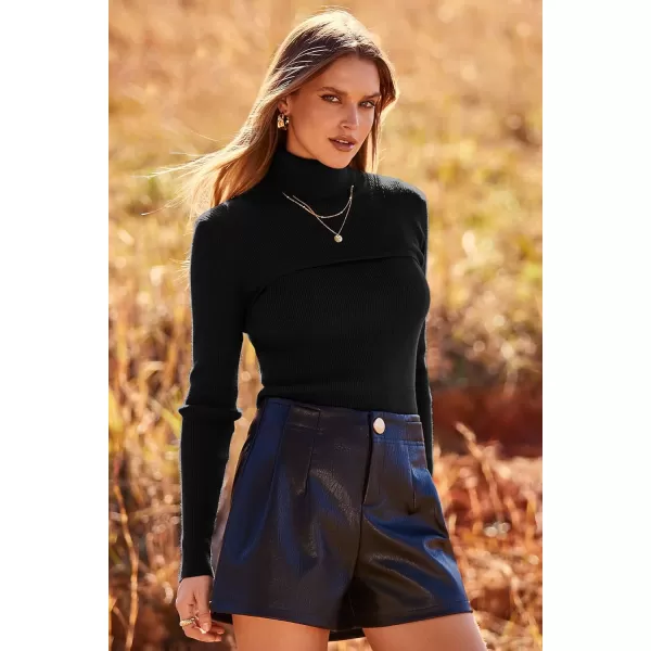 imagePRETTYGARDEN Womens Fall Fashion Turtleneck Pullover Sweaters Casual Long Sleeve Cable Knit Fitted Jumper TopsBlack