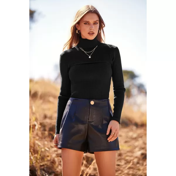 imagePRETTYGARDEN Womens Fall Fashion Turtleneck Pullover Sweaters Casual Long Sleeve Cable Knit Fitted Jumper TopsBlack