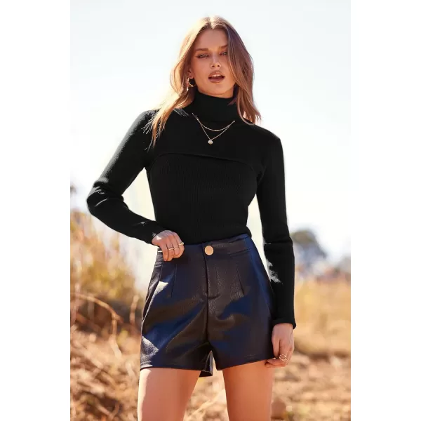 imagePRETTYGARDEN Womens Fall Fashion Turtleneck Pullover Sweaters Casual Long Sleeve Cable Knit Fitted Jumper TopsBlack